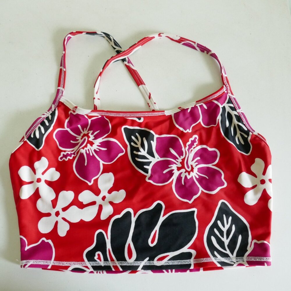 Coral Key cropped tankini swim top red with tropical hibiscus size 12